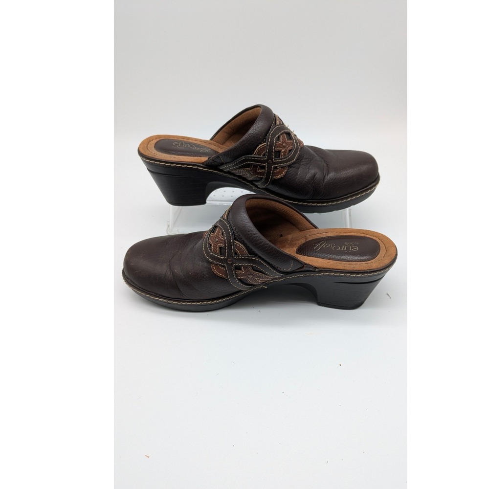 EuroSoft Brown Leather Clog Mules Comfort Slip On Shoes Women's Size 8.5